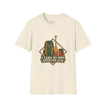 Graphic fitness T-shirt featuring the "I Carry My Own Adventure Gear" design.