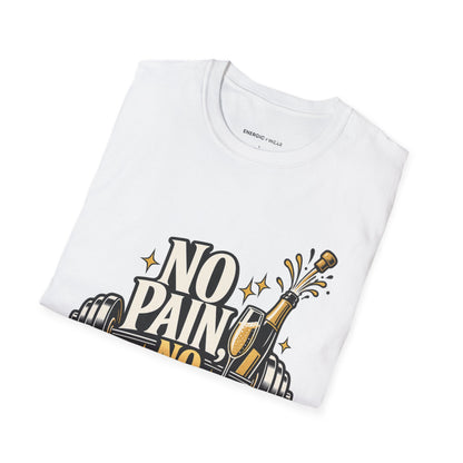 Graphic fitness T-shirt featuring the "No Pain, No Champagne" design.