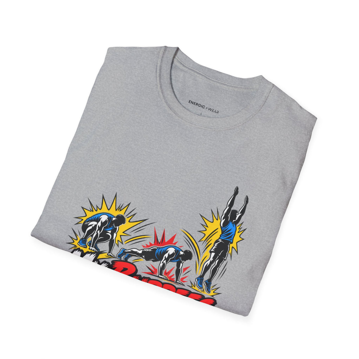 Graphic fitness T-shirt featuring the "My Burpees Come With Sound Effects" design.