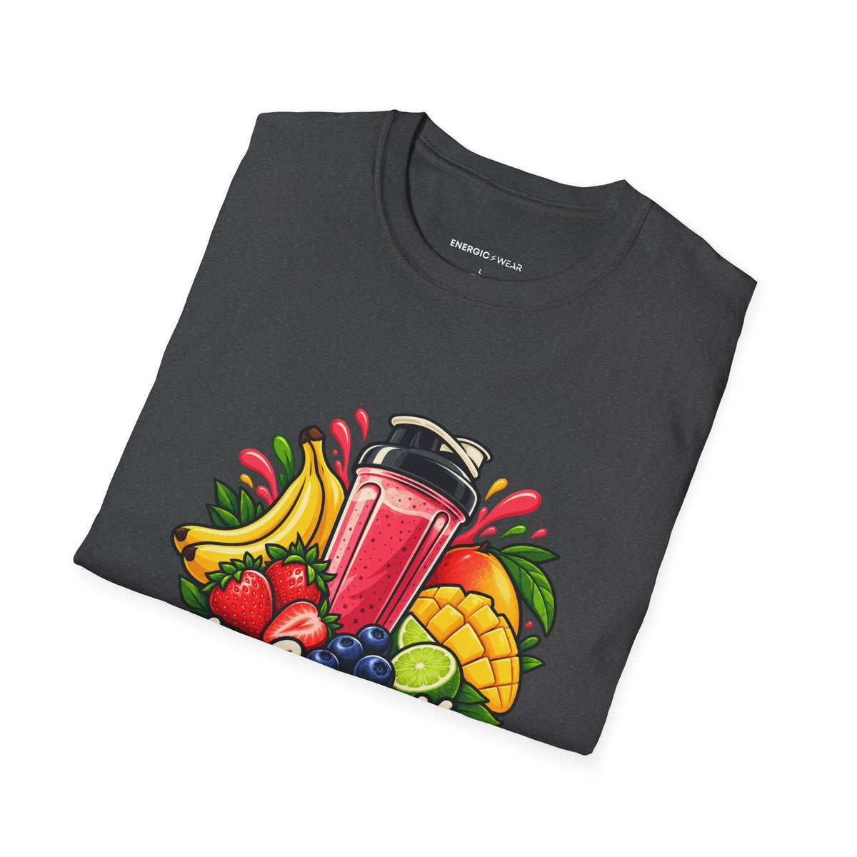 Graphic fitness T-shirt featuring the "My Smoothie Has a Support Team" design.