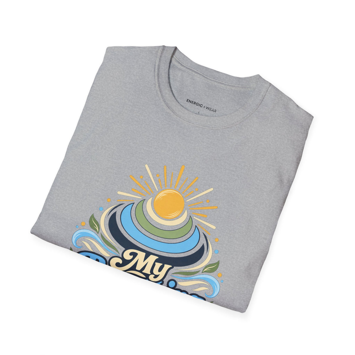 Graphic fitness T-shirt featuring the "My Breathing Sets the Tempo" design.