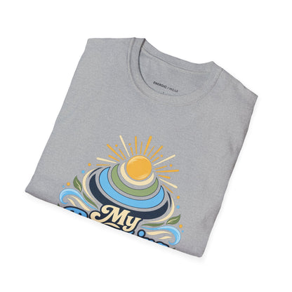 Graphic fitness T-shirt featuring the "My Breathing Sets the Tempo" design.