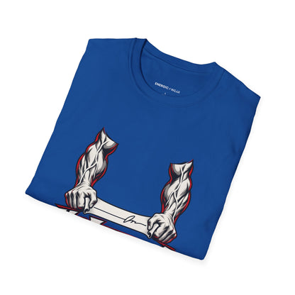 Graphic fitness T-shirt featuring the "My Forearms Keep Their End of the Bargain" design.