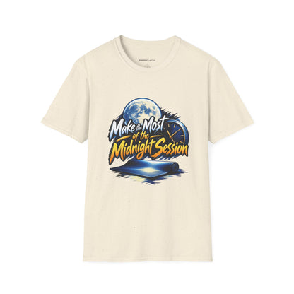 Graphic fitness T-shirt featuring the "Make the Most of the Midnight Session" design.