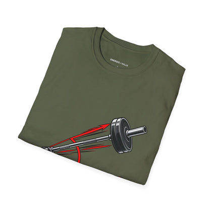 Graphic fitness T-shirt featuring the "The Landmine Has a New Angle" design.