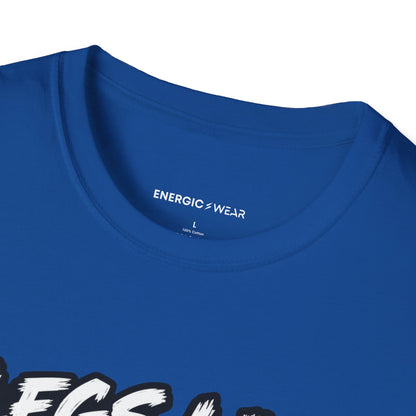 Graphic fitness T-shirt featuring the "Legs Like Jello, Spirit Like Steel" design.