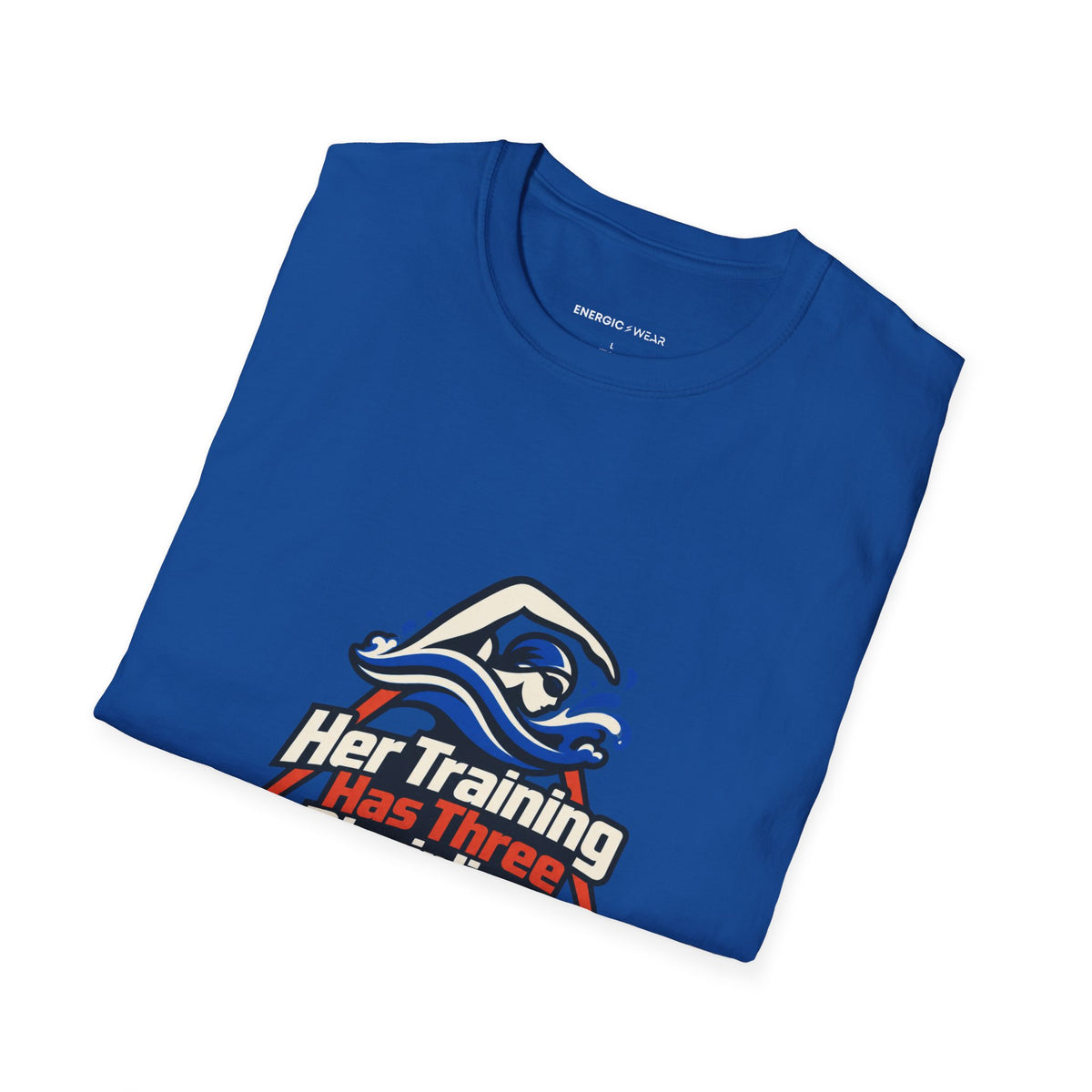 Graphic fitness T-shirt featuring the "Her Training Has Three Disciplines" design.