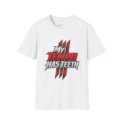 Graphic fitness T-shirt featuring the "My Tempo Has Teeth" design.