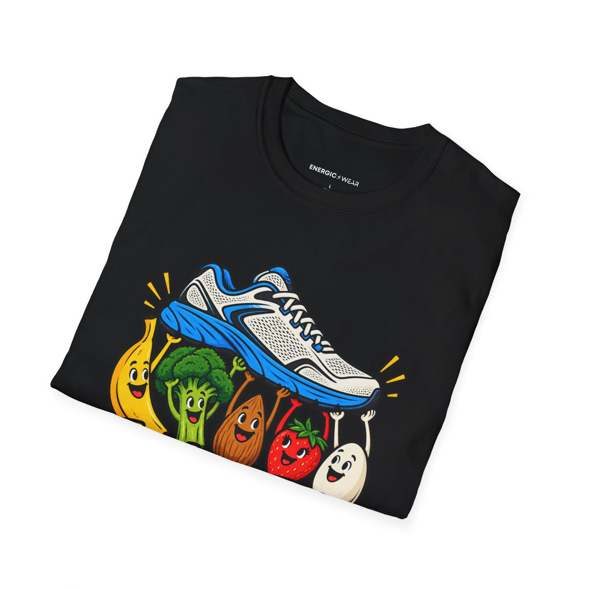 Graphic fitness T-shirt featuring the "Fueling This Workout Is a Group Project" design.