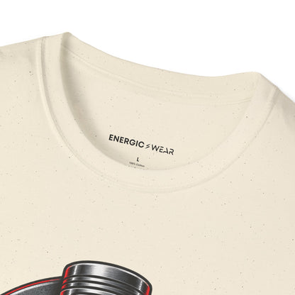 Graphic fitness T-shirt featuring the "Build the Engine Behind the Lift" design.