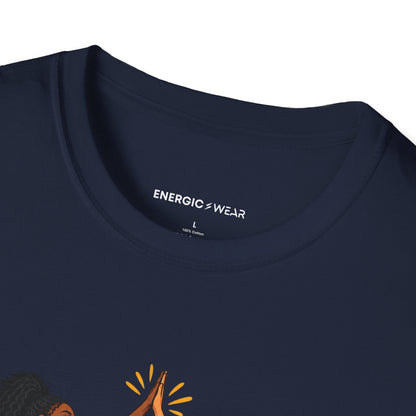 Graphic fitness T-shirt featuring the "She Celebrates the Woman Beside Her" design.