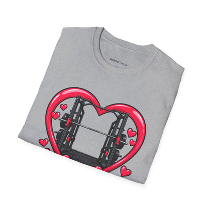 Graphic fitness T-shirt featuring the "My Gym Crush Is the Empty Squat Rack" design.