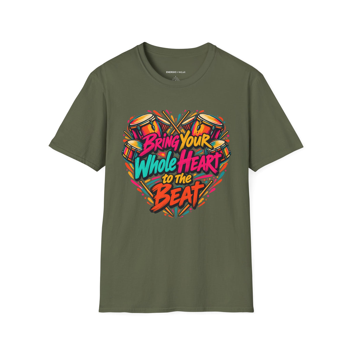 Graphic fitness T-shirt featuring the "Bring Your Whole Heart to the Beat" design.