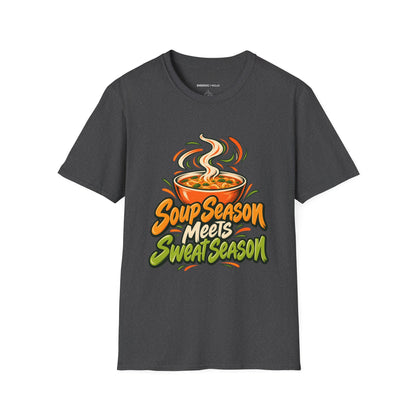 Graphic fitness T-shirt featuring the "Soup Season Meets Sweat Season" design.