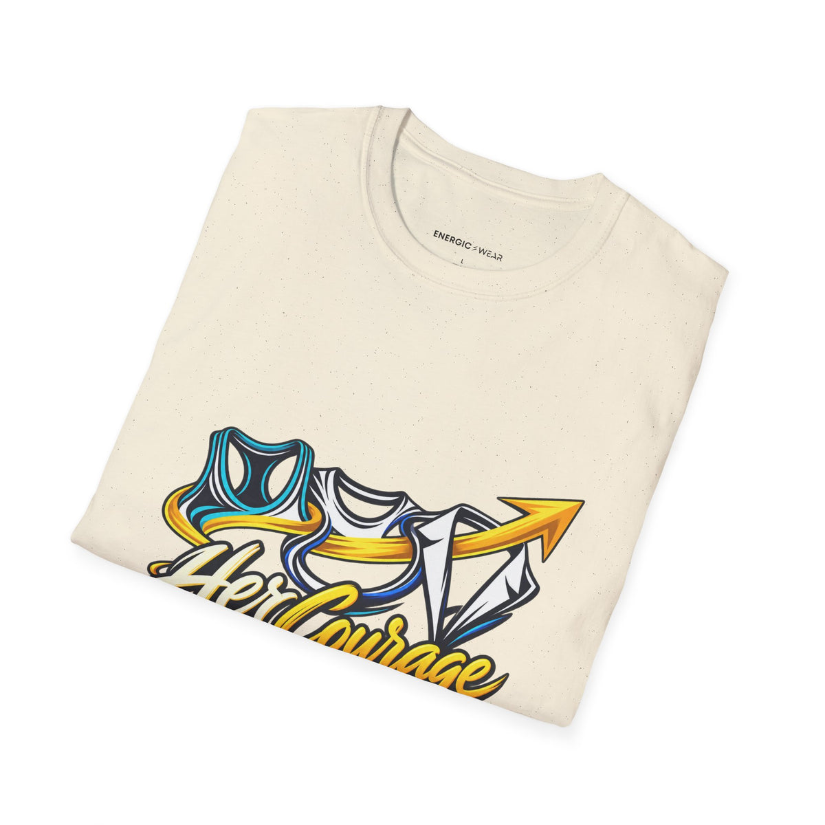 Graphic fitness T-shirt featuring the "Her Courage Doesn t Have a Dress Code" design.