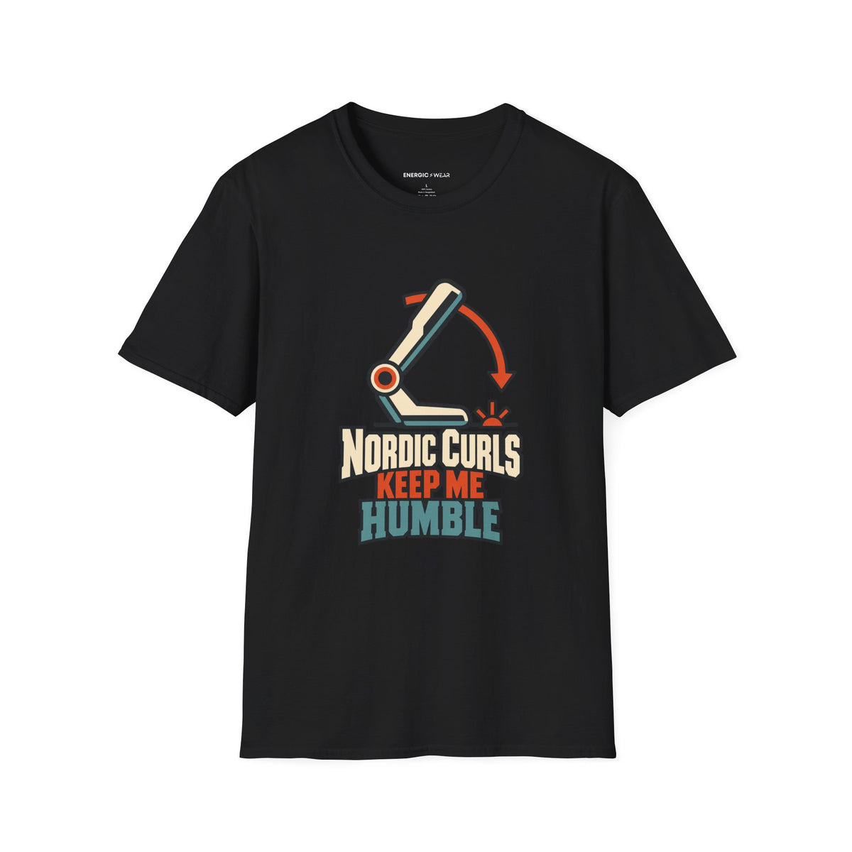 Graphic fitness T-shirt featuring the "Nordic Curls Keep Me Humble" design.