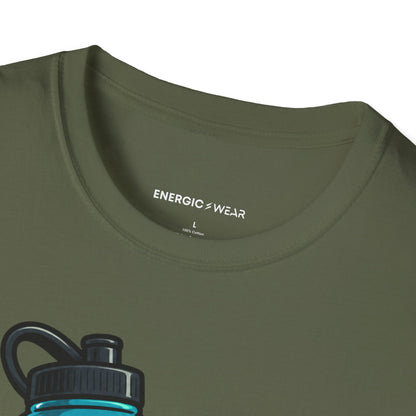 Graphic fitness T-shirt featuring the "My Water Bottle Is My Plus-One" design.
