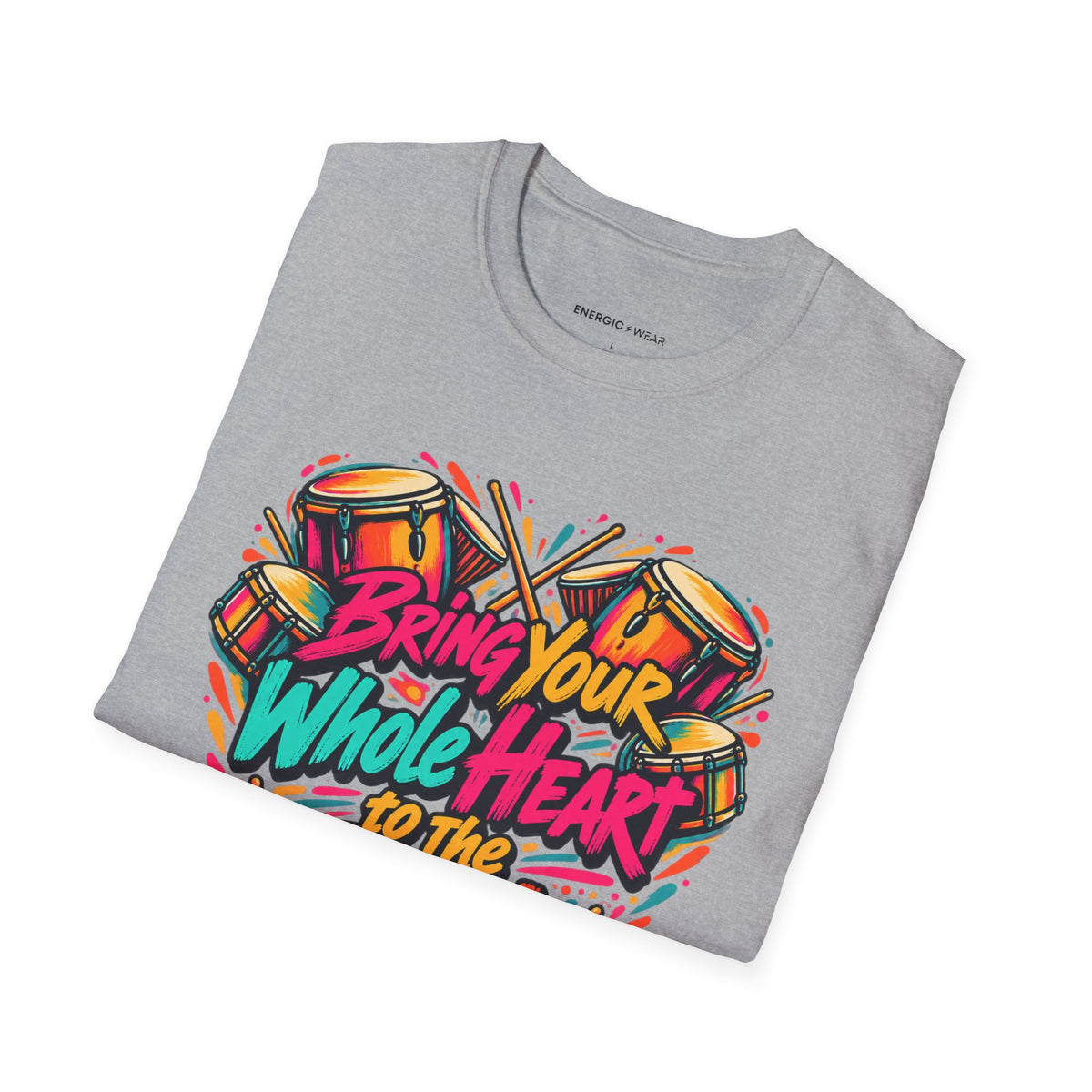 Graphic fitness T-shirt featuring the "Bring Your Whole Heart to the Beat" design.