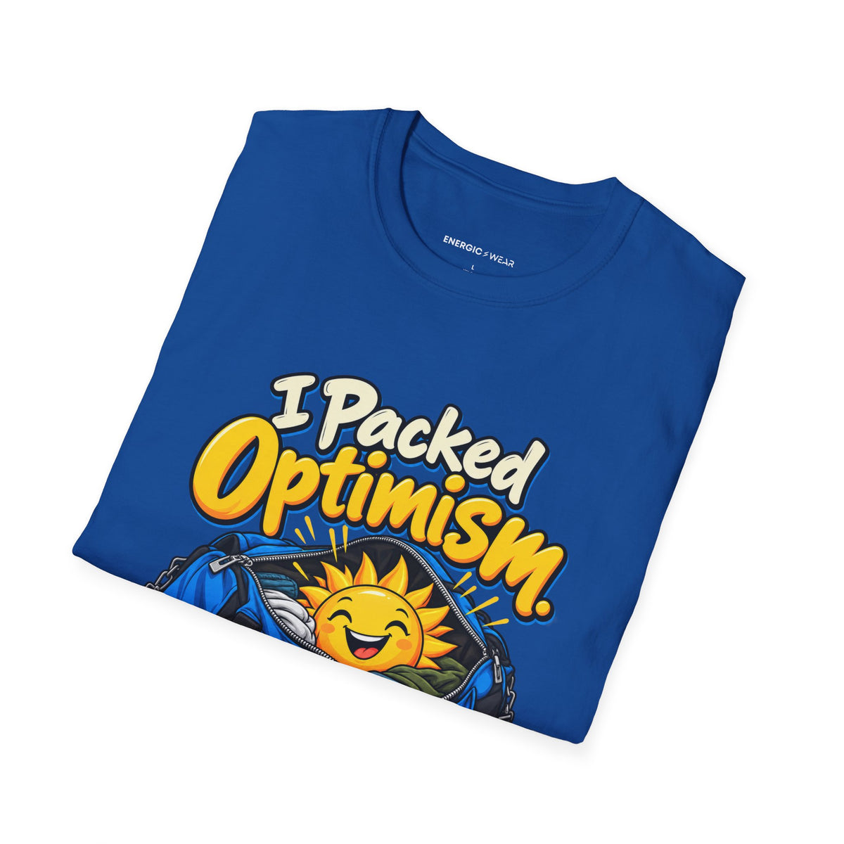 Graphic fitness T-shirt featuring the "I Packed Optimism Forgot Socks" design.