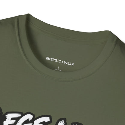 Graphic fitness T-shirt featuring the "Legs Like Jello, Spirit Like Steel" design.