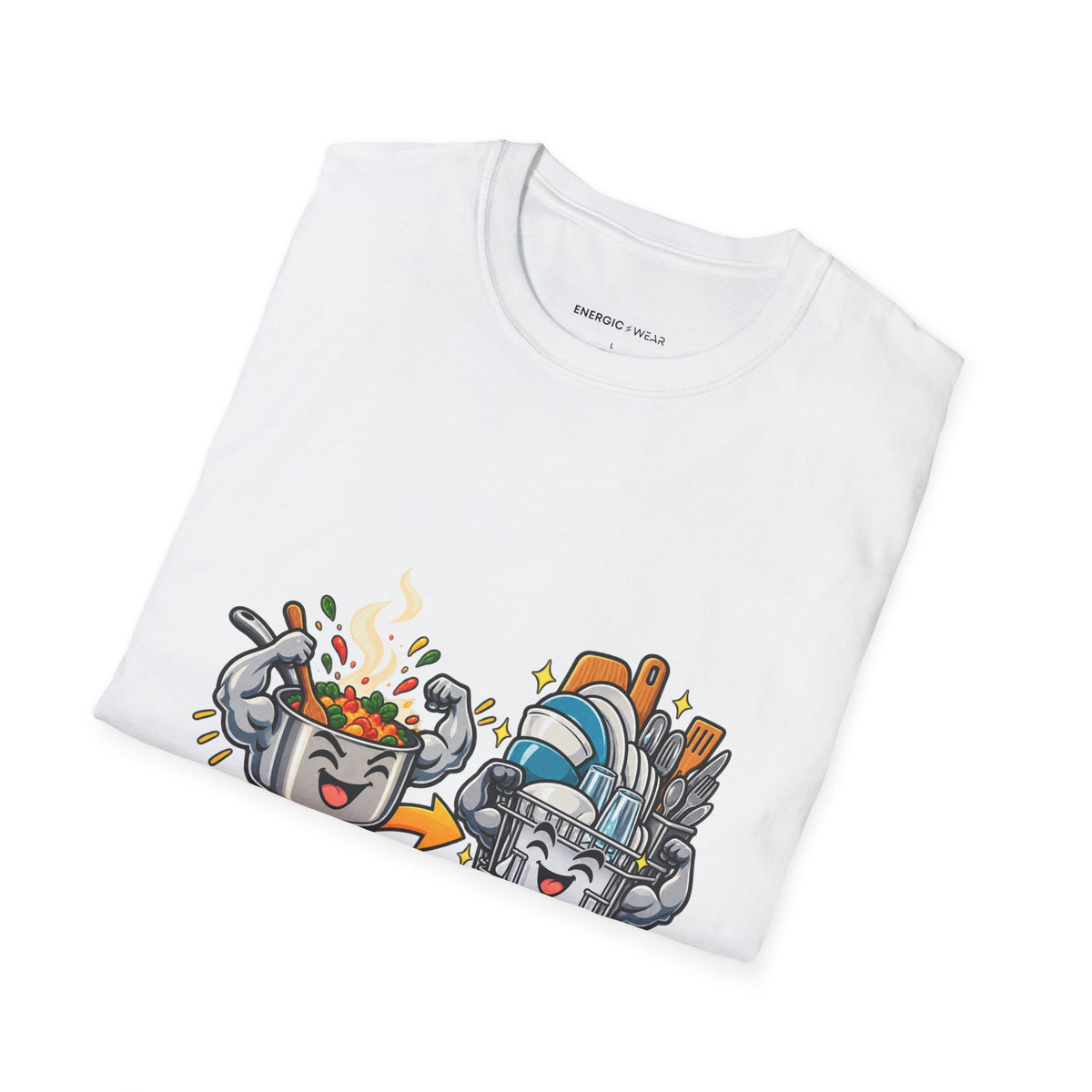 Graphic fitness T-shirt featuring the "The Real Superset Is Cooking and Dishes" design.