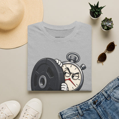 Graphic fitness T-shirt featuring the "My Rest Timer Has Trust Issues" design.