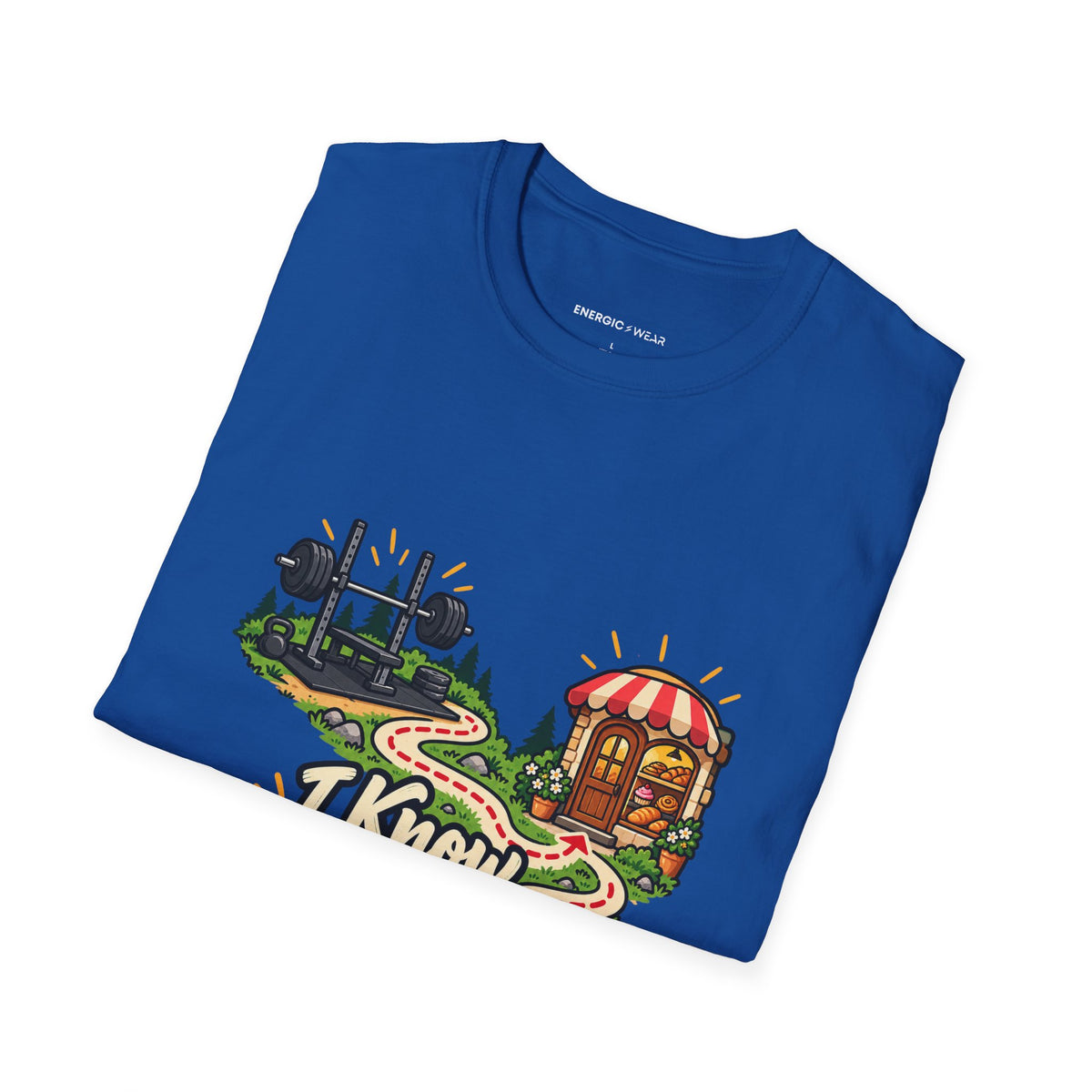 Graphic fitness T-shirt featuring the "I Know My Way Around a Bar and a Bakery" design.