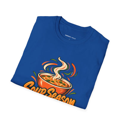 Graphic fitness T-shirt featuring the "Soup Season Meets Sweat Season" design.