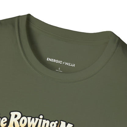 Graphic fitness T-shirt featuring the "The Rowing Machine Has Main-Character Energy" design.
