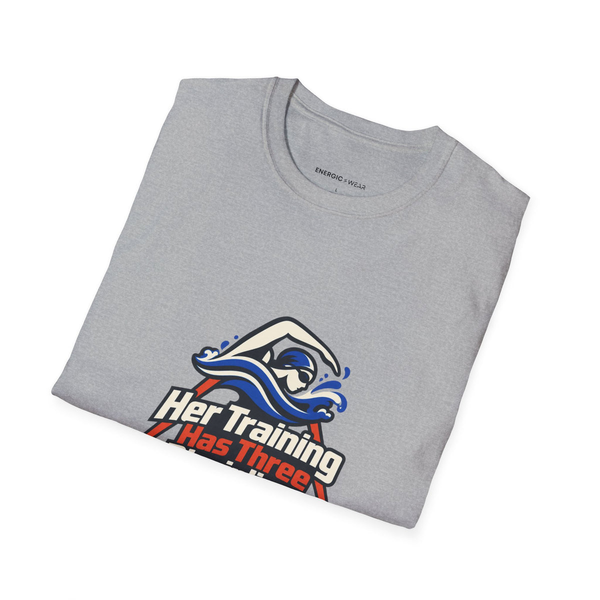 Graphic fitness T-shirt featuring the "Her Training Has Three Disciplines" design.