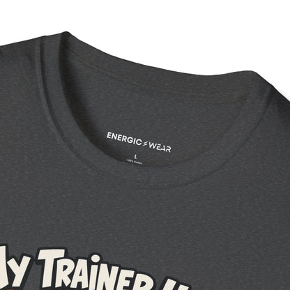 Graphic fitness T-shirt featuring the "My Trainer Uses Creative Mathematics" design.