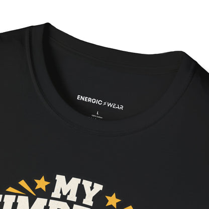 Graphic fitness T-shirt featuring the "My Dumbbells Are Just Heavy Participation Trophies" design.