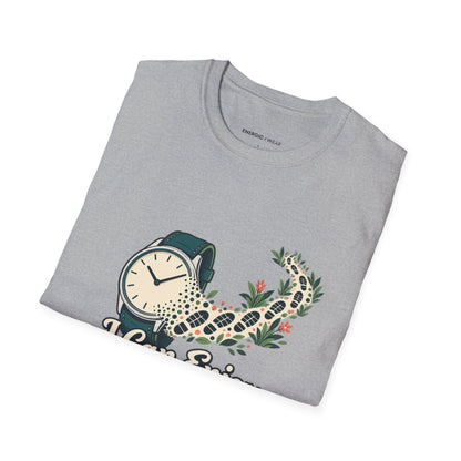 Graphic fitness T-shirt featuring the "I Can Enjoy the Walk Without Logging It" design.