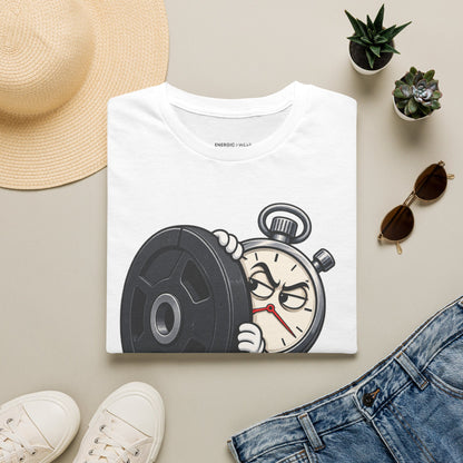 Graphic fitness T-shirt featuring the "My Rest Timer Has Trust Issues" design.