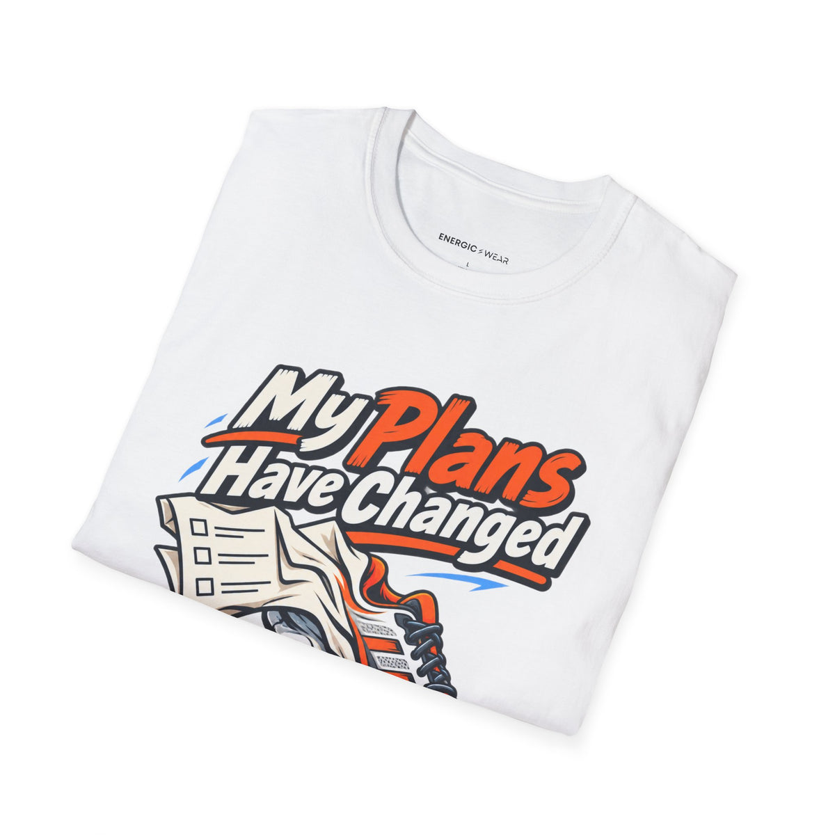 Graphic fitness T-shirt featuring the "My Plans Have Changed Into Training Shoes" design.