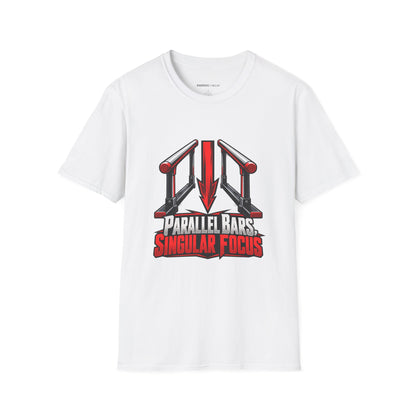 Graphic fitness T-shirt featuring the "Parallel Bars Singular Focus" design.