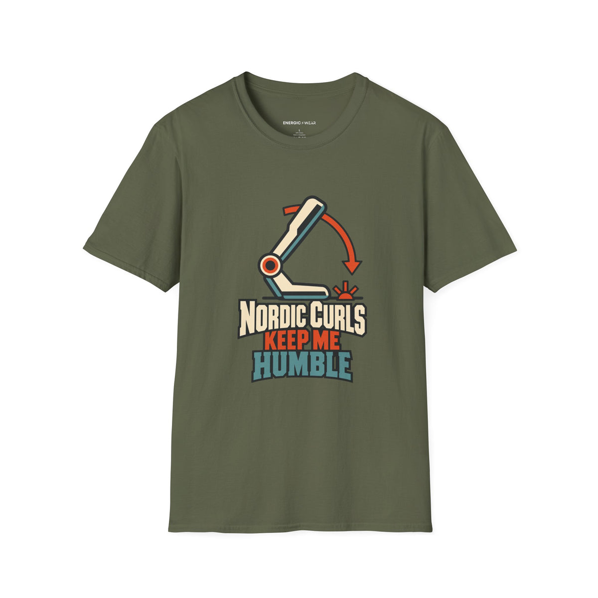 Graphic fitness T-shirt featuring the "Nordic Curls Keep Me Humble" design.