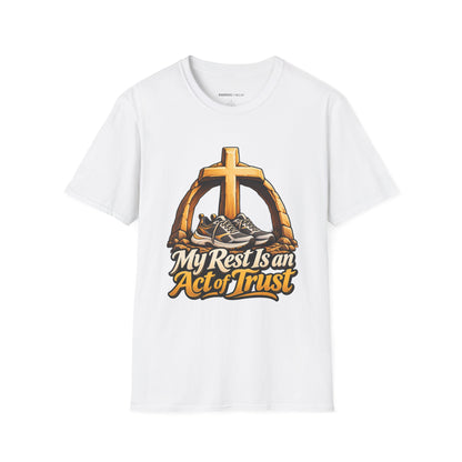 Graphic fitness T-shirt featuring the "My Rest Is an Act of Trust" design.