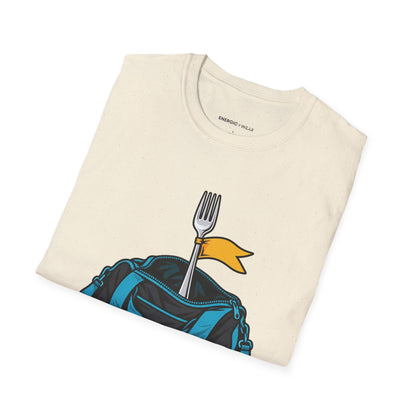 Graphic fitness T-shirt featuring the "Training Plan Bring a Fork" design.