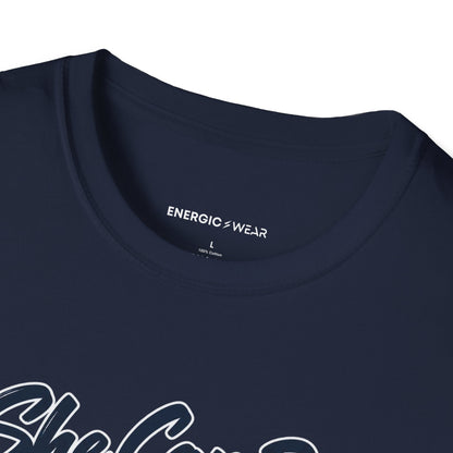 Graphic fitness T-shirt featuring the "She Can Be a Beginner at Fifty" design.