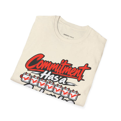 Graphic fitness T-shirt featuring the "Commitment Has a Calendar" design.