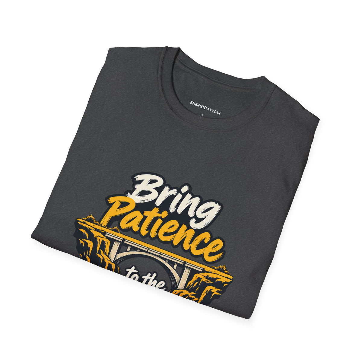 Graphic fitness T-shirt featuring the "Bring Patience to the Plateau" design.
