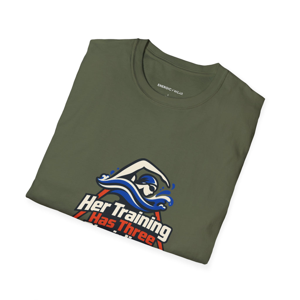 Graphic fitness T-shirt featuring the "Her Training Has Three Disciplines" design.