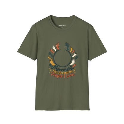 Graphic fitness T-shirt featuring the "Movement Fits Around the People I Love" design.