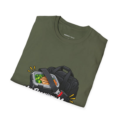 Graphic fitness T-shirt featuring the "My Recovery Meal Deserves a Seatbelt" design.