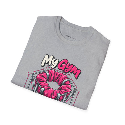 Graphic fitness T-shirt featuring the "My Gym Ponytail Has Structural Integrity" design.