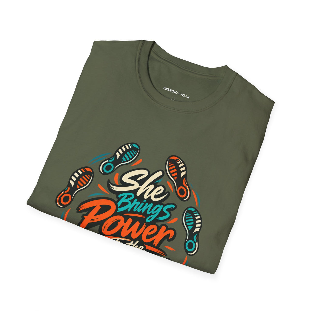 Graphic fitness T-shirt featuring the "She Brings Power to the Eight Count" design.