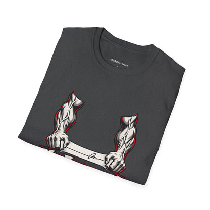 Graphic fitness T-shirt featuring the "My Forearms Keep Their End of the Bargain" design.