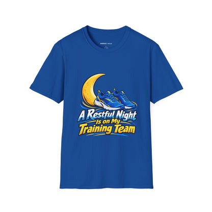 Graphic fitness T-shirt featuring the "A Restful Night Is on My Training Team" design.