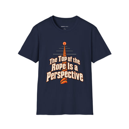 Graphic fitness T-shirt featuring the "The Top of the Rope Is a Perspective" design.
